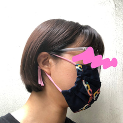 【再販】布プリーツマスク(小さめ)E-3／台湾客家花布ピンク 7枚目の画像