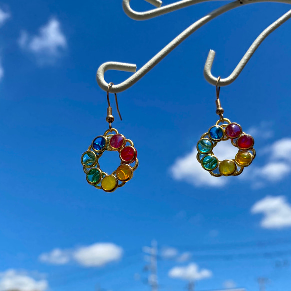 厄年のお守りに。厄除けレインボーアミュレット 【ピアス/イヤリング