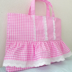 ハート柄とギンガムチェック・フリルの入園入学3点セット モノトーン