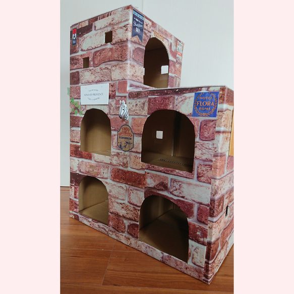 ねこねこHOME'Sｶﾝﾄﾘｰ 3階建2階大広間 猫ハウス  爪とぎじゅうたん屋根 キャットハウス 3枚目の画像