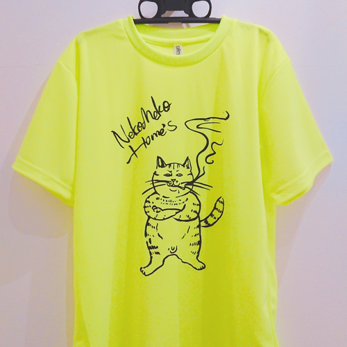 ワイルドねこTシャツメンズMsize イエロー Tシャツ もすたん
