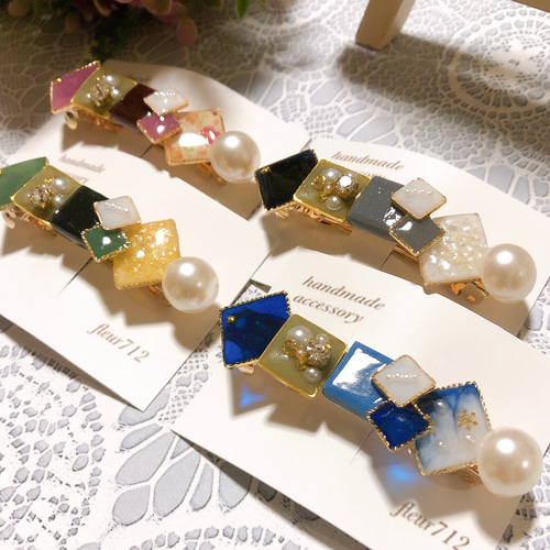 バレッタ ヘアアクセサリー キラキラ カーキ 雪の結晶 ボルドー  