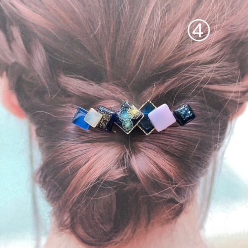 花火 ブルー バレッタ ヘアアクセサリー 夏祭り バレッタ