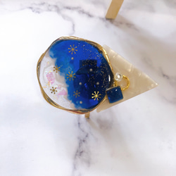 夜空 ヘアカフ ポニーフック ブルー 雪の結晶 ヘアアクセサリー ゆれる　キラキラ 2枚目の画像