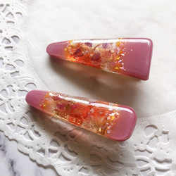 パステルカラー　クリップ　ヘアアクセサリー　秋色　スモーキーピンク　紫陽花　シェル　くすみカラー 4枚目の画像