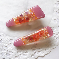 パステルカラー　クリップ　ヘアアクセサリー　秋色　スモーキーピンク　紫陽花　シェル　くすみカラー 5枚目の画像