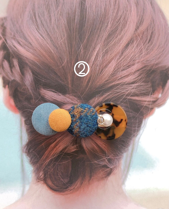 ボタンバレッタ　ヘアアクセサリー　秋冬　ハリスツイード　　ベージュ　べっ甲 3枚目の画像