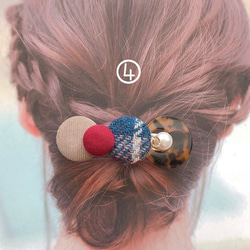 ボタンバレッタ　ヘアアクセサリー　秋冬　ハリスツイード　　ベージュ　べっ甲 5枚目の画像