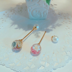 ヘアアクセサリー ヘアバトン ブーケ 花束 ピンク パープル ブルー パール 4枚目の画像