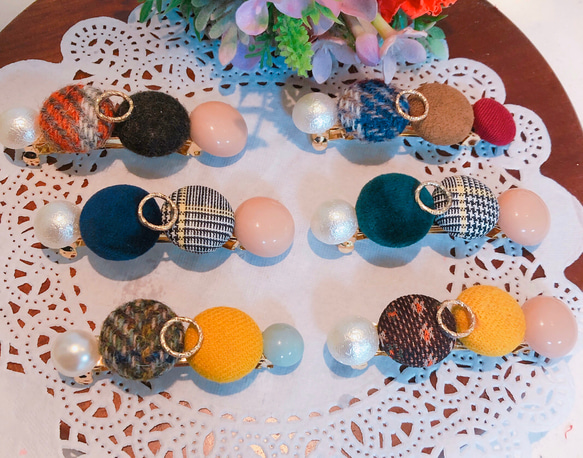 ハリスツイード　バレッタ　クリスマスチェック　ボタン　秋冬　セール　ベロア 2枚目の画像