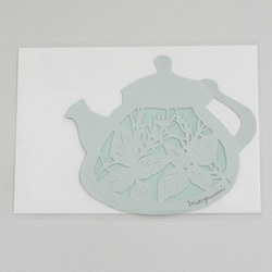 ハンドカットのメッセージカード Tea pot (Herb) 2枚目の画像