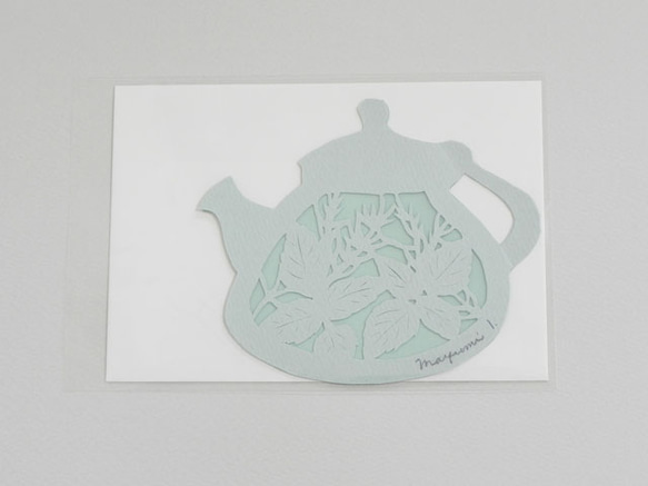 ハンドカットのメッセージカード Tea pot (Herb) 2枚目の画像