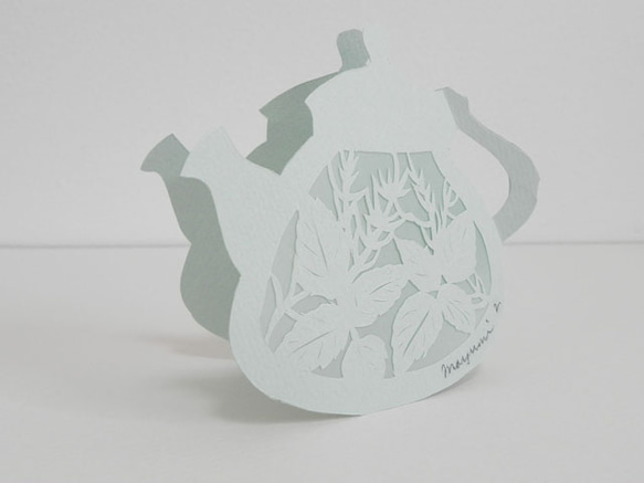 ハンドカットのメッセージカード Tea pot (Herb) 3枚目の画像