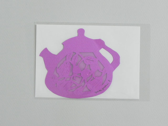 ハンドカットのメッセージカード Tea pot (Flower) 2枚目の画像