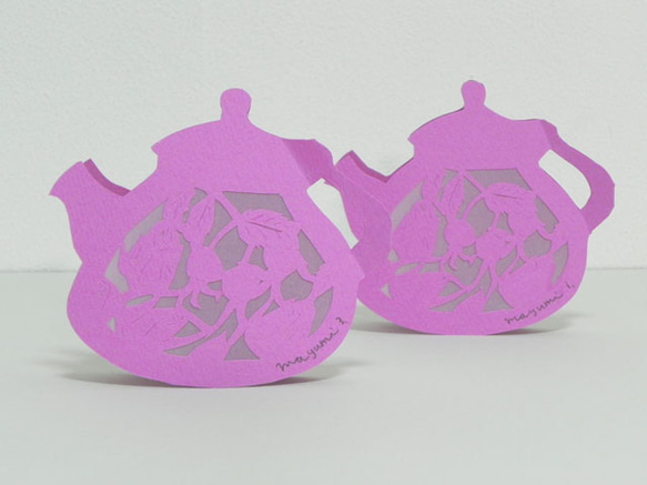 ハンドカットのメッセージカード Tea pot (Flower) 3枚目の画像