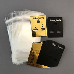 ◆小さめ♬ピアス台紙+OPP袋付き　シンプルゴールド＆ブラック　20枚セット♬　 1枚目の画像