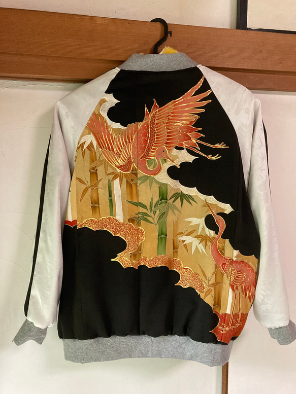 スカジャン リバーシブル 着物リメイク 留袖リメイク 呉服リメイク 鶴 