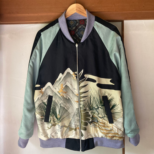 スカジャン リバーシブル 着物リメイク 呉服リメイク 鷲と城 横振り