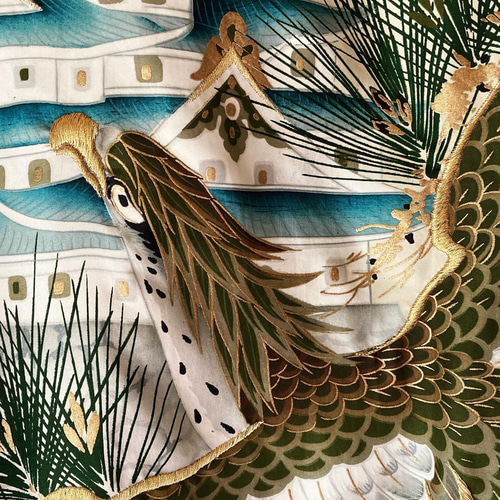 スカジャン リバーシブル 着物リメイク 呉服リメイク 鷲と城 横振り