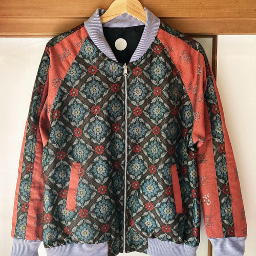 スカジャン リバーシブル 着物リメイク 呉服リメイク 鷲と城 横振り