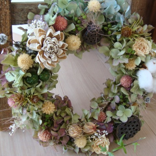 再販☆あじさい紫陽花と小花のクリスマスリース②☆お礼・お祝い☆冬の