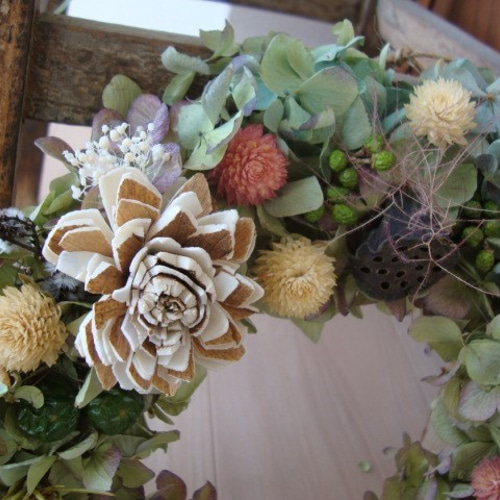 紫陽花と小花のリース 再販☆あじさい紫陽花と小花のクリスマスリース②☆お礼・お祝い☆冬の