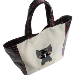 カップ猫 猫柄 トートバッグ コットン ビニールコーティング 軽量  黒猫 グッズ 雑貨 3枚目の画像