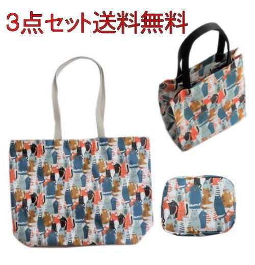 【送料無料】猫の福袋 猫柄 トートバッグ ポーチ 猫のイラスト ベージュ 猫グッズ 雑貨 プレゼント ビニールコーティン 4,358円