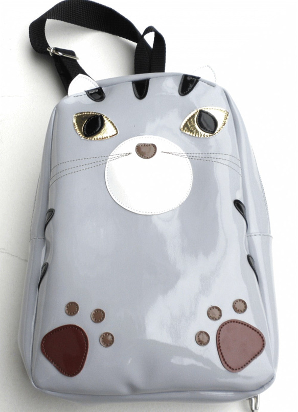 送料無料】ミニリュック トラ猫 猫柄 猫顔 バッグ エナメル かわいい