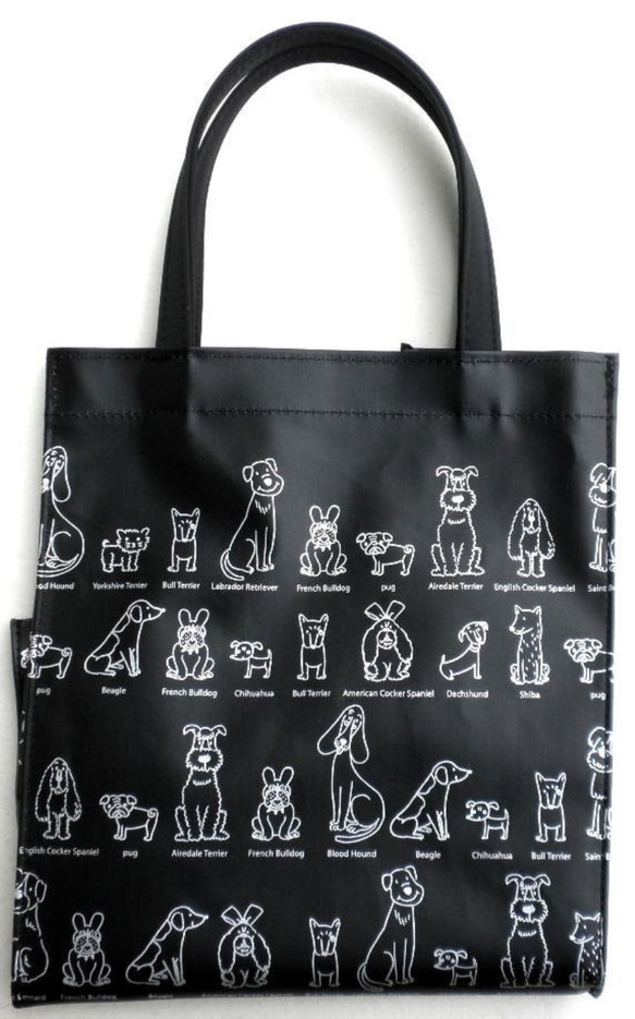 新品入荷 犬図鑑シリーズ イラスト ビニール ミニトートバッグ ブラック バッグ