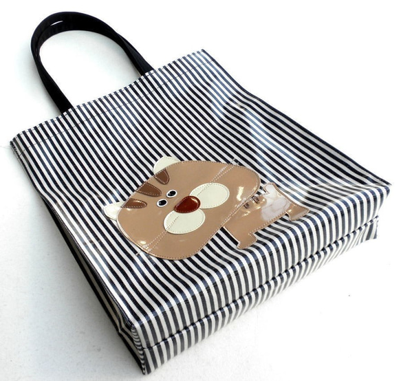 でか顔ニャンコ サブバッグ トート A4 茶トラ猫 ビニールコーティング 手提げバッグ エコバッグ コットン 2枚目の画像