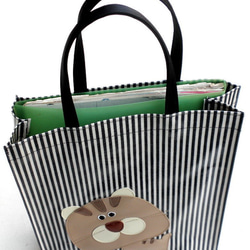でか顔ニャンコ サブバッグ トート A4 茶トラ猫 ビニールコーティング 手提げバッグ エコバッグ コットン 3枚目の画像