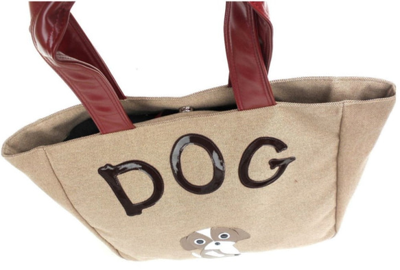 【送料無料】犬柄 トートバッグ 大き目 麻 シーズー グッズ 雑貨 お座りワンコのシリーズ  3枚目の画像