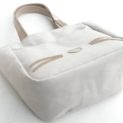猫 バッグ キャンバス ミニトートバッグ かわいい  布 帆布 クリーム 2枚目の画像
