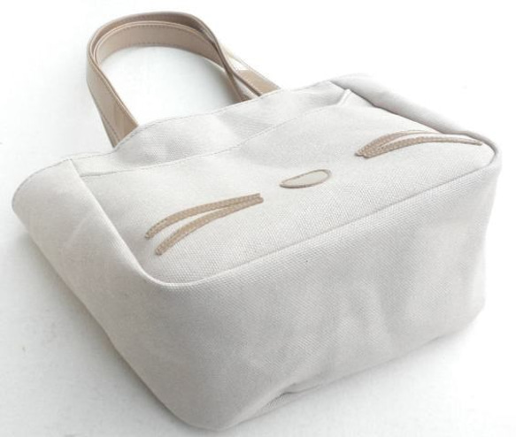 猫 バッグ キャンバス ミニトートバッグ かわいい  布 帆布 クリーム 2枚目の画像