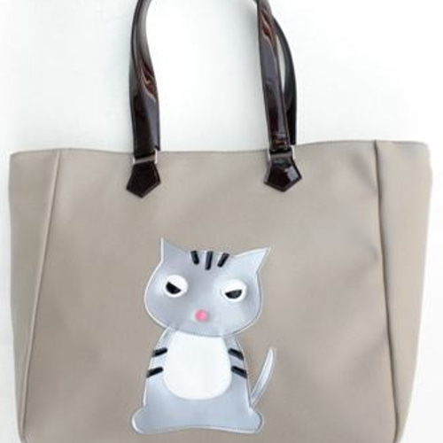 猫柄トートバッグ サバトラ猫 猫グッズ 合皮 ベージュ トート