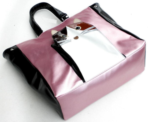 【送料無料】猫 バッグ トートバッグ 三毛猫 大容量 猫柄 ピンク 2枚目の画像