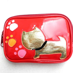 感謝価格　レア生地　クレーン猫柄　10cm ファスナープリーツポーチ　人気 感謝価格 レア生地 クレーン猫柄 10cm ファスナープリーツポーチ