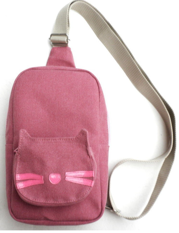 【送料無料】ワンショルダーバッグ リュック ミニ キャンパス ピンク 猫柄 猫 グッズ 雑貨 かわいい 1枚目の画像