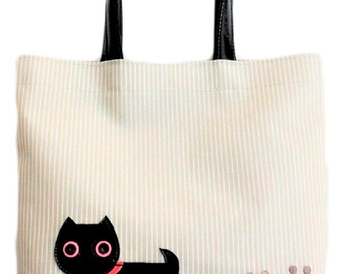 トートバッグ ミニ 猫柄 散歩ネコ 猫雑貨 プレゼント ベージュ