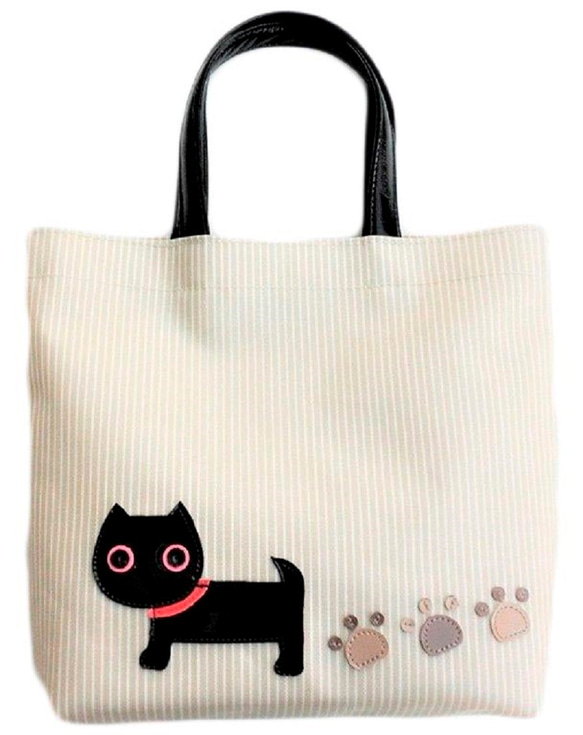 トートバッグ ミニ 猫柄 散歩ネコ 猫雑貨 プレゼント ベージュ