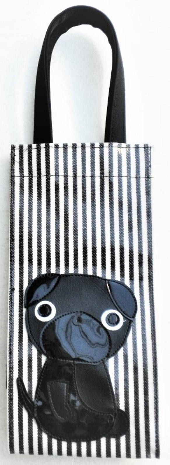 犬柄 トートバック ミニ 黒パグ ペットボトル 水筒 カバー ケース 500m 犬グッズ 雑貨 プレゼント 2枚目の画像