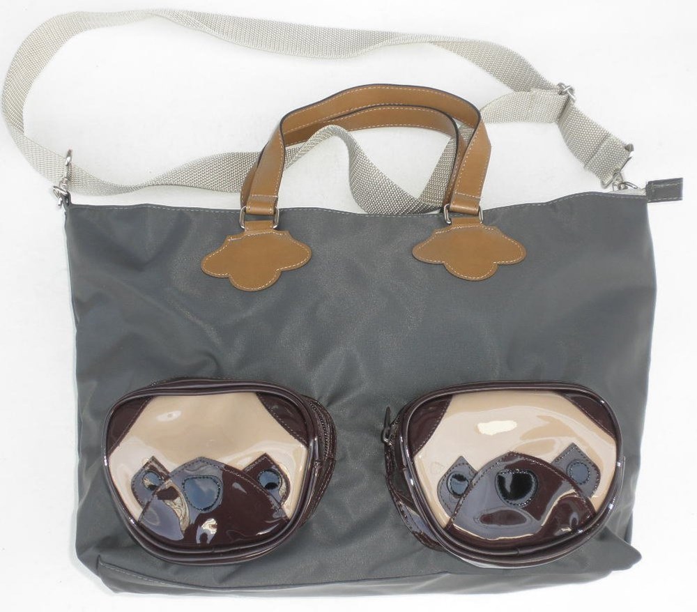 パグ グッズ 雑貨 犬顔 ２WAY トートバッグ大 きめ 犬柄 ナイロン ポケット沢山