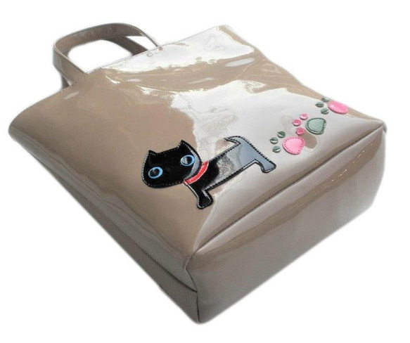 黒猫 エナメル トートバッグ 足跡 肉球 猫 グッズ 雑貨 3枚目の画像