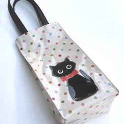 猫 バッグ レディース ペットボトル 水筒 カバー ケース 500m 猫グッズ 雑貨 プレゼント ネクタイ猫　ベージュ 2枚目の画像