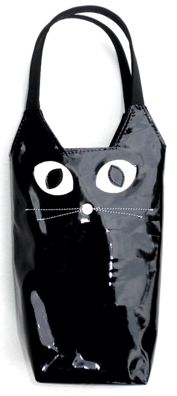 猫 バッグ レディース ペットボトル 水筒 カバー ケース 500m 猫グッズ 雑貨 プレゼント かわいい猫型 ブラック 1枚目の画像