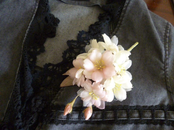 再販＊シルクの桜＊花枝のコサージュ01 3枚目の画像