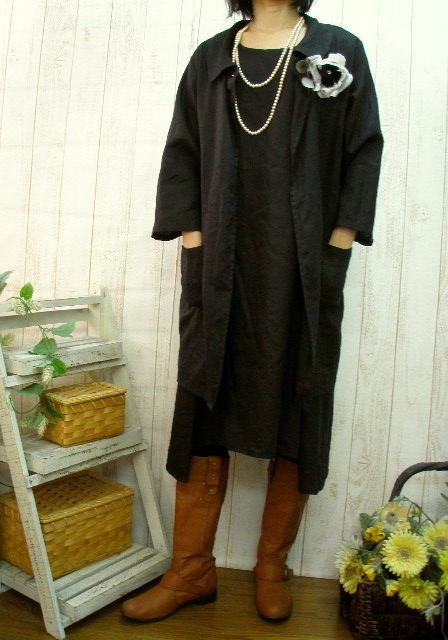 【選べるＭ～５Ｌ・４サイズ展開】フォーマル　冠婚葬祭　黒リネン　コート＆ＯＰアンサンブル【送料無料】プチオーダーOK