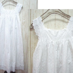 [M-2L/3L-5L/2種尺寸可供選擇] 白色花卉圖案蕾絲內搭吊帶洋裝/長款 日本製造 也接受少量訂單！ 第2張的照片