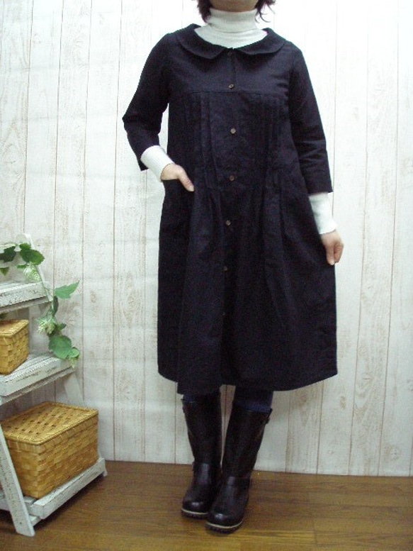 圖書營銷亞麻Marueri針粘層黑色禮服，未漂白M〜2L，準訂貨請允許從3L〜5L大小選擇 第1張的照片